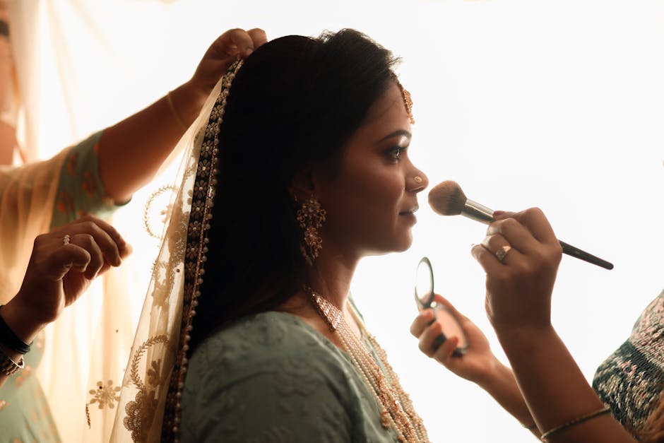 Bride getting ready with planner assistance